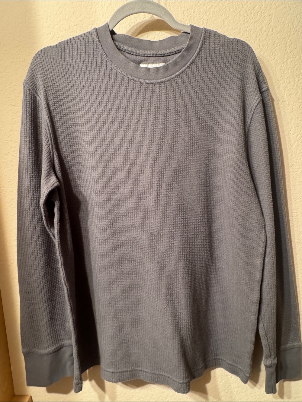 Goodfellow Waffle Knit Long Sleeve Crew in Slate Gray/Green - Large